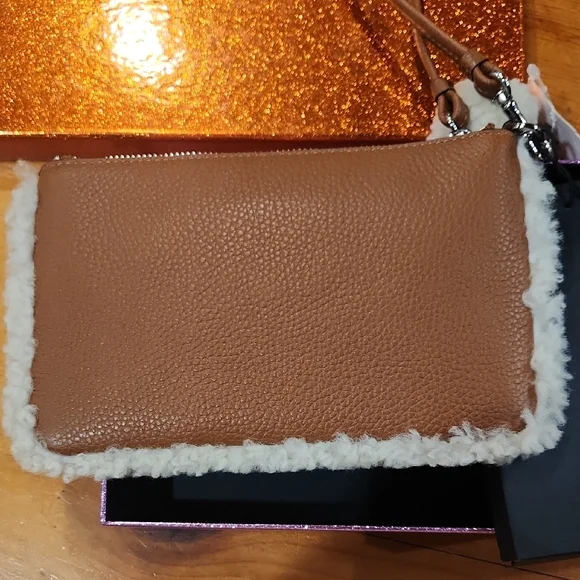 Coach Tan Wristlet with White Shearling Accent - Picture 3 of 5